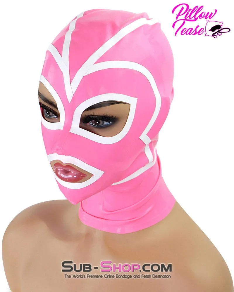 1468DL  Pink Latex Hood with White Lined Eye and Mouth Openings
