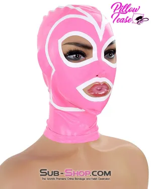 1468DL  Pink Latex Hood with White Lined Eye and Mouth Openings