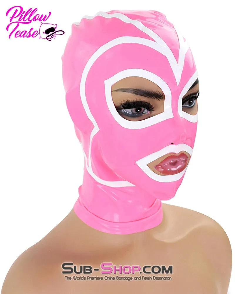 1468DL  Pink Latex Hood with White Lined Eye and Mouth Openings