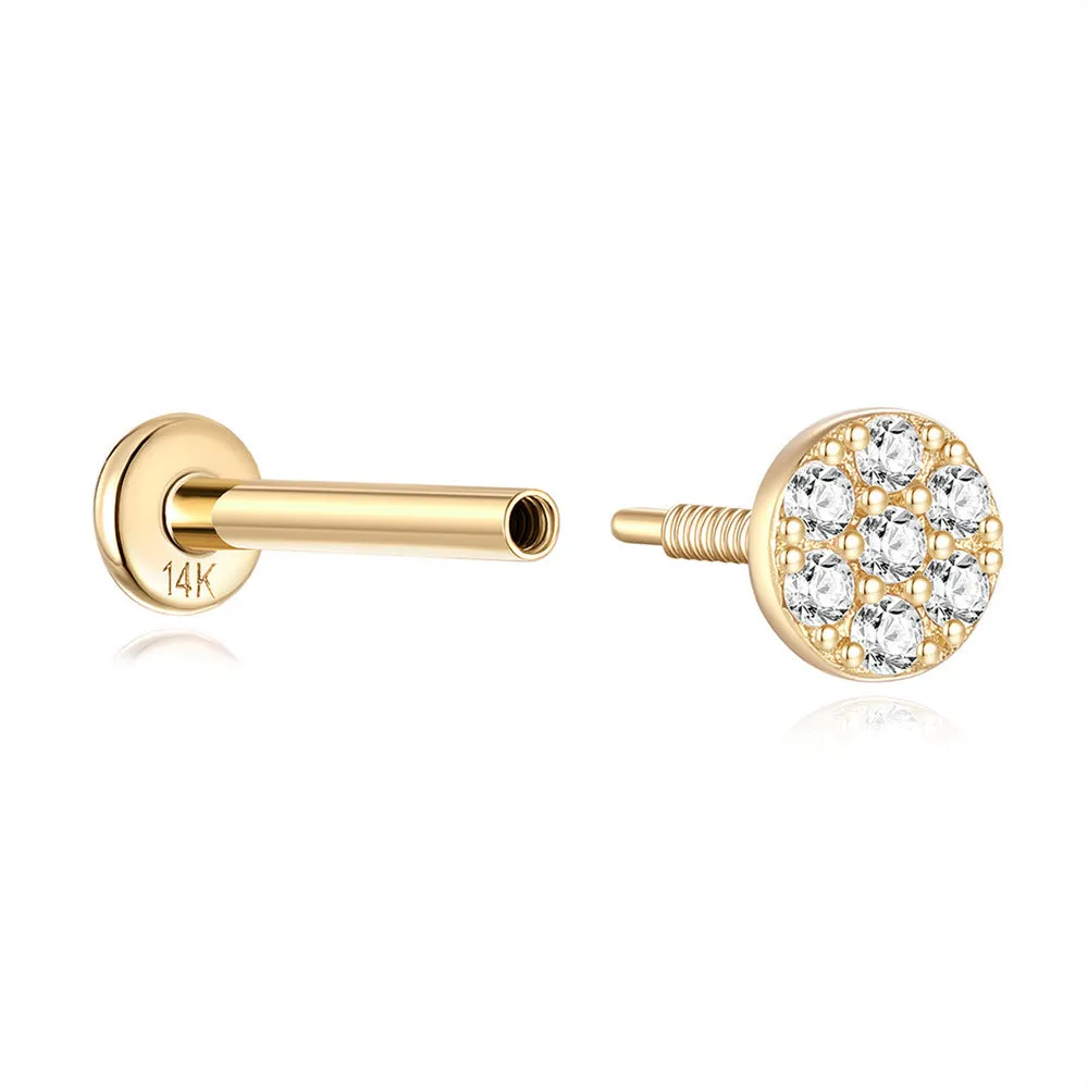 14k Gold Round Plate Gold Flat Back Earrings