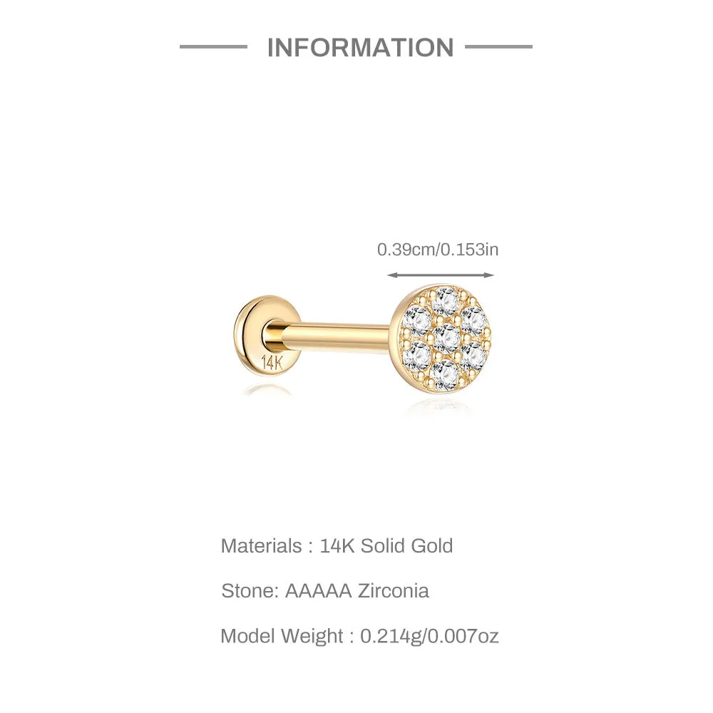 14k Gold Round Plate Gold Flat Back Earrings