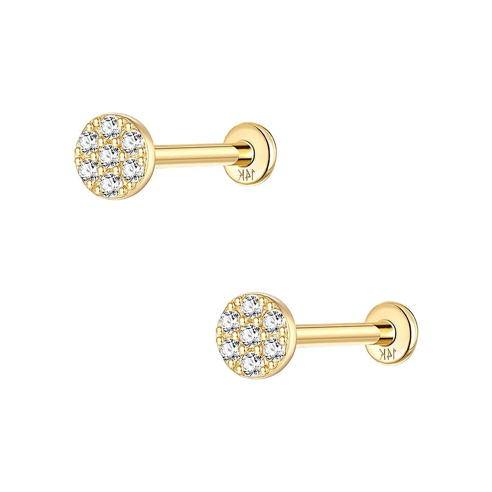 14k Gold Round Plate Gold Flat Back Earrings
