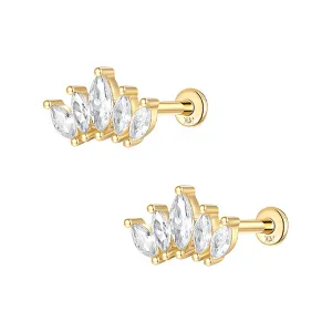 14k Gold Symmetrical Rectangular Gold Flat Back Earrings