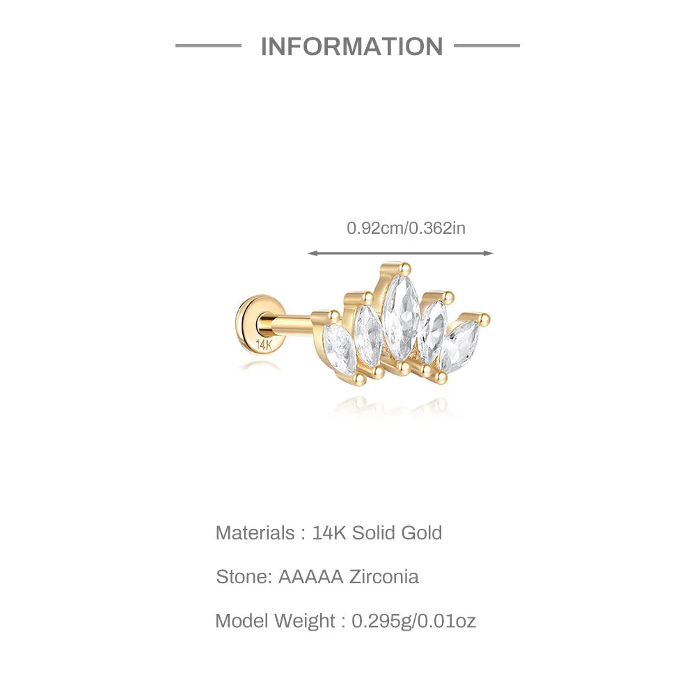 14k Gold Symmetrical Rectangular Gold Flat Back Earrings