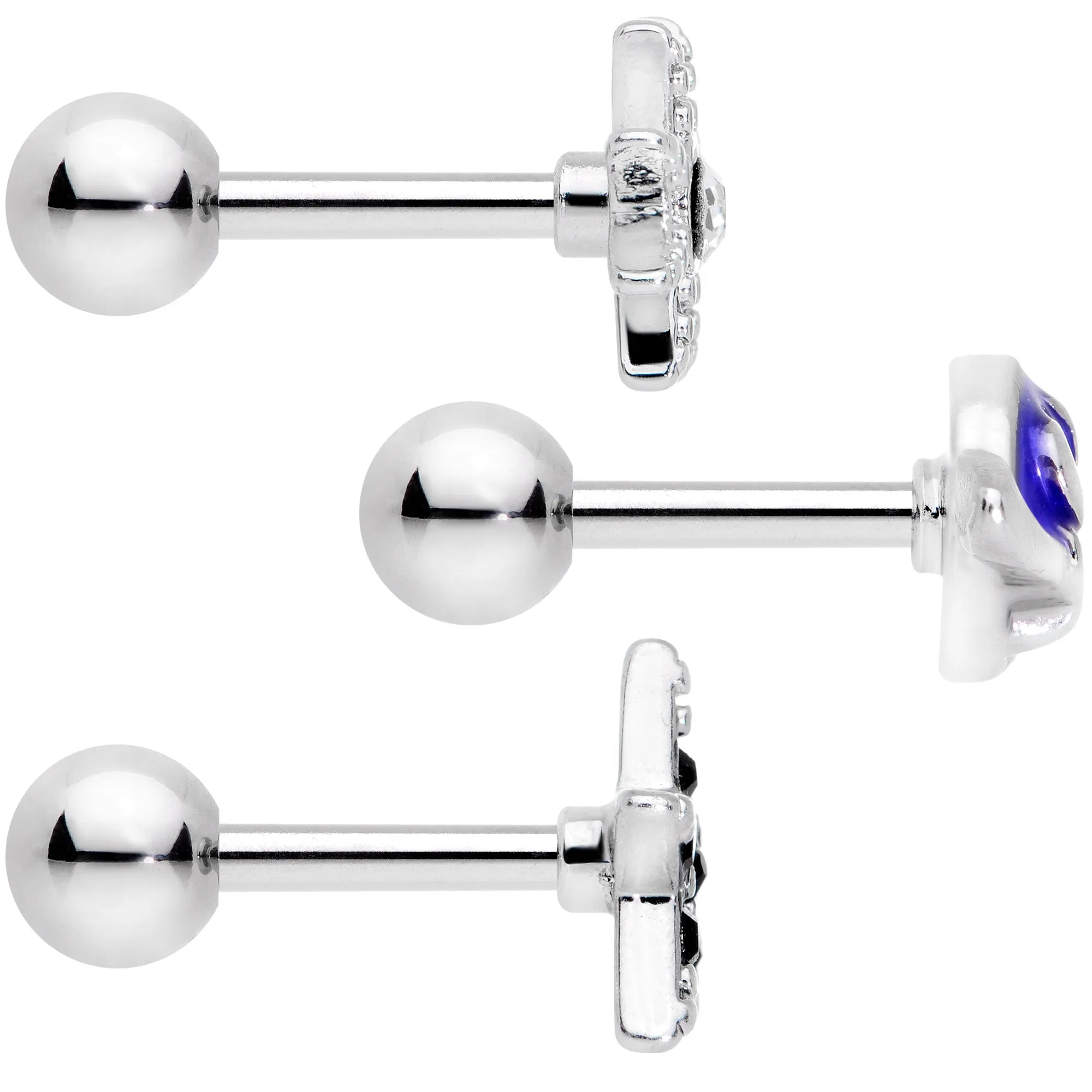 16 Gauge 1/4 Clear Black Gem Planet Stars Cartilage Tragus Set of 3