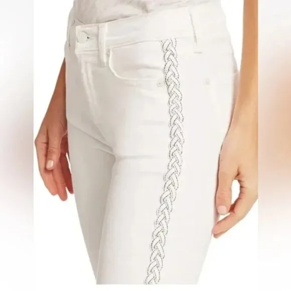 7 FOR ALL MANKIND White Braided Ankle Skinny Midrise Denim Jeans Size 26 $225