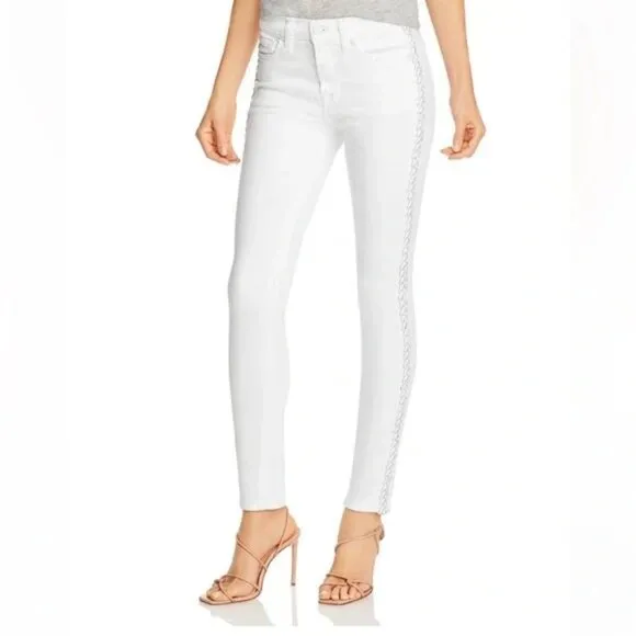 7 FOR ALL MANKIND White Braided Ankle Skinny Midrise Denim Jeans Size 26 $225