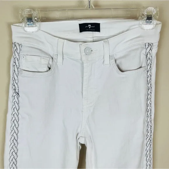 7 FOR ALL MANKIND White Braided Ankle Skinny Midrise Denim Jeans Size 26 $225