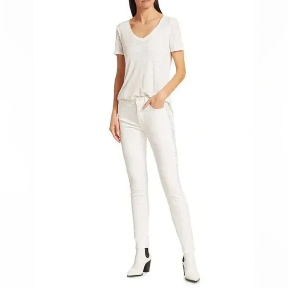 7 FOR ALL MANKIND White Braided Ankle Skinny Midrise Denim Jeans Size 26 $225