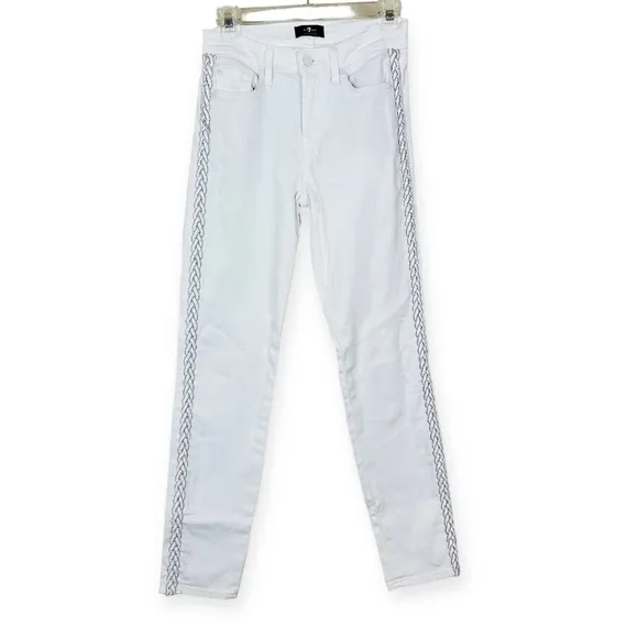 7 FOR ALL MANKIND White Braided Ankle Skinny Midrise Denim Jeans Size 26 $225