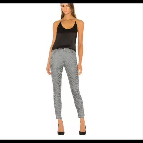 7 For All Mankind Gray New High Waist Ankle In Metallic Zebra 24 Skinny …