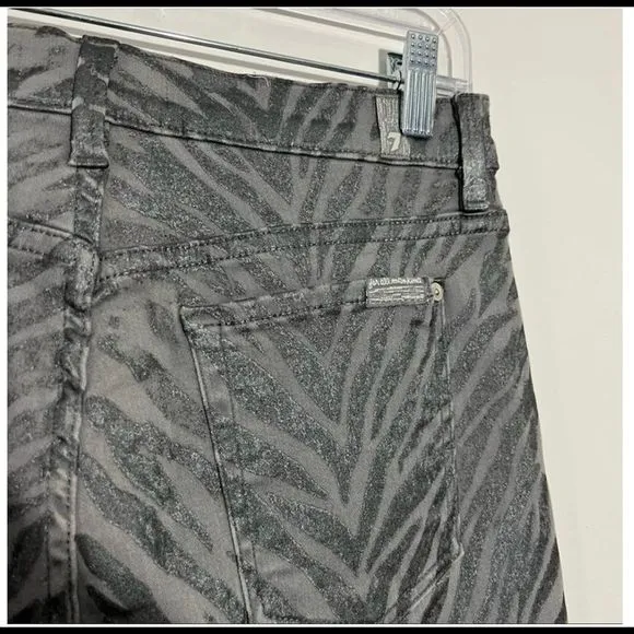 7 For All Mankind Gray New High Waist Ankle In Metallic Zebra 24 Skinny …