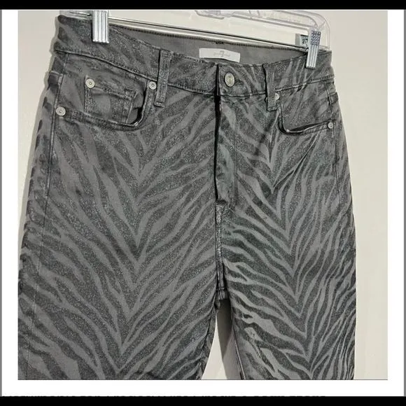 7 For All Mankind Gray New High Waist Ankle In Metallic Zebra 24 Skinny …