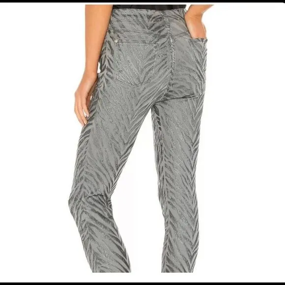 7 For All Mankind Gray New High Waist Ankle In Metallic Zebra 24 Skinny …