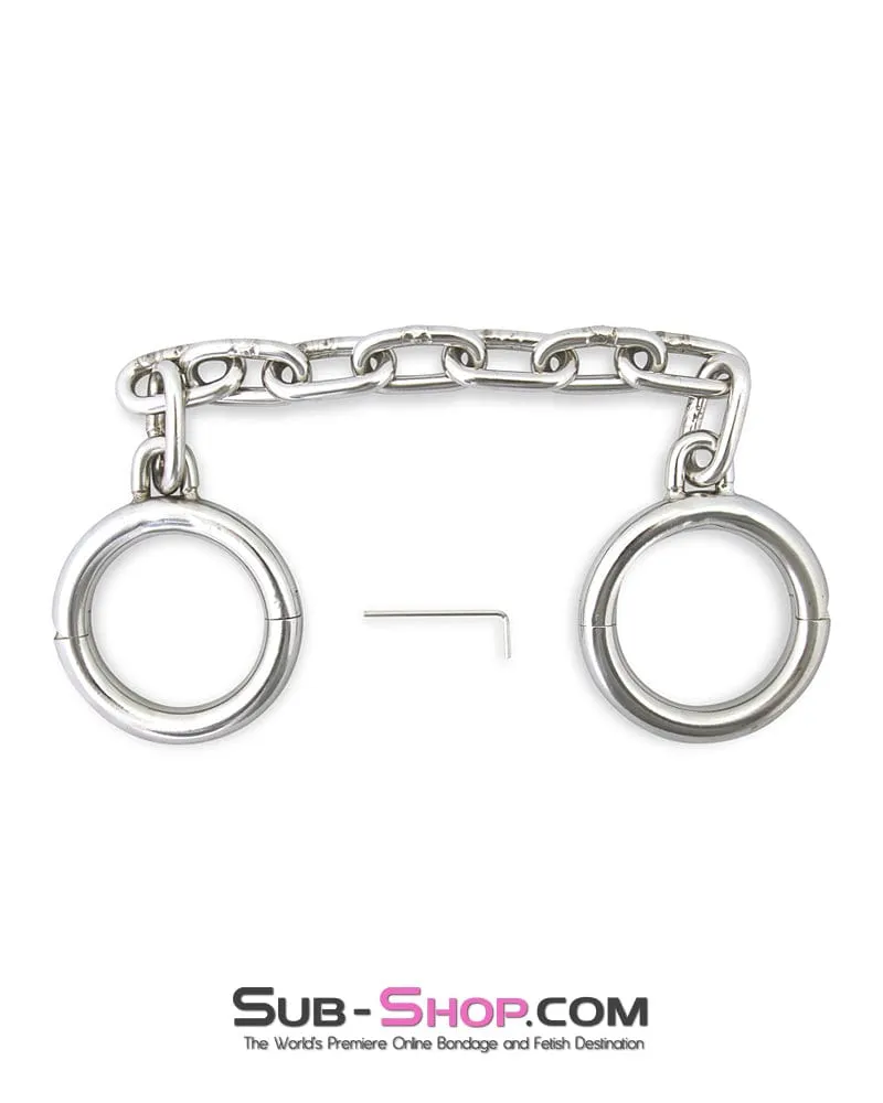 7142M-SIS      Sissy Slave Heavy Bondage Stainless Steel Ankle Manacles, Small / Medium
