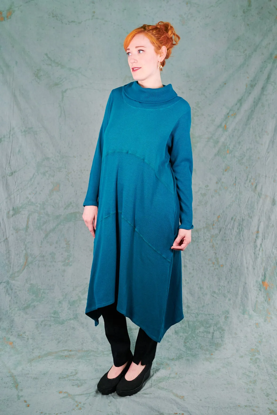 7220 Druid Cowl Dress-Turquoise-U