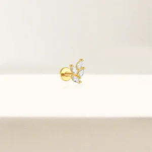 925 Silver Four Leaf CZ Diamond Flat Earrings