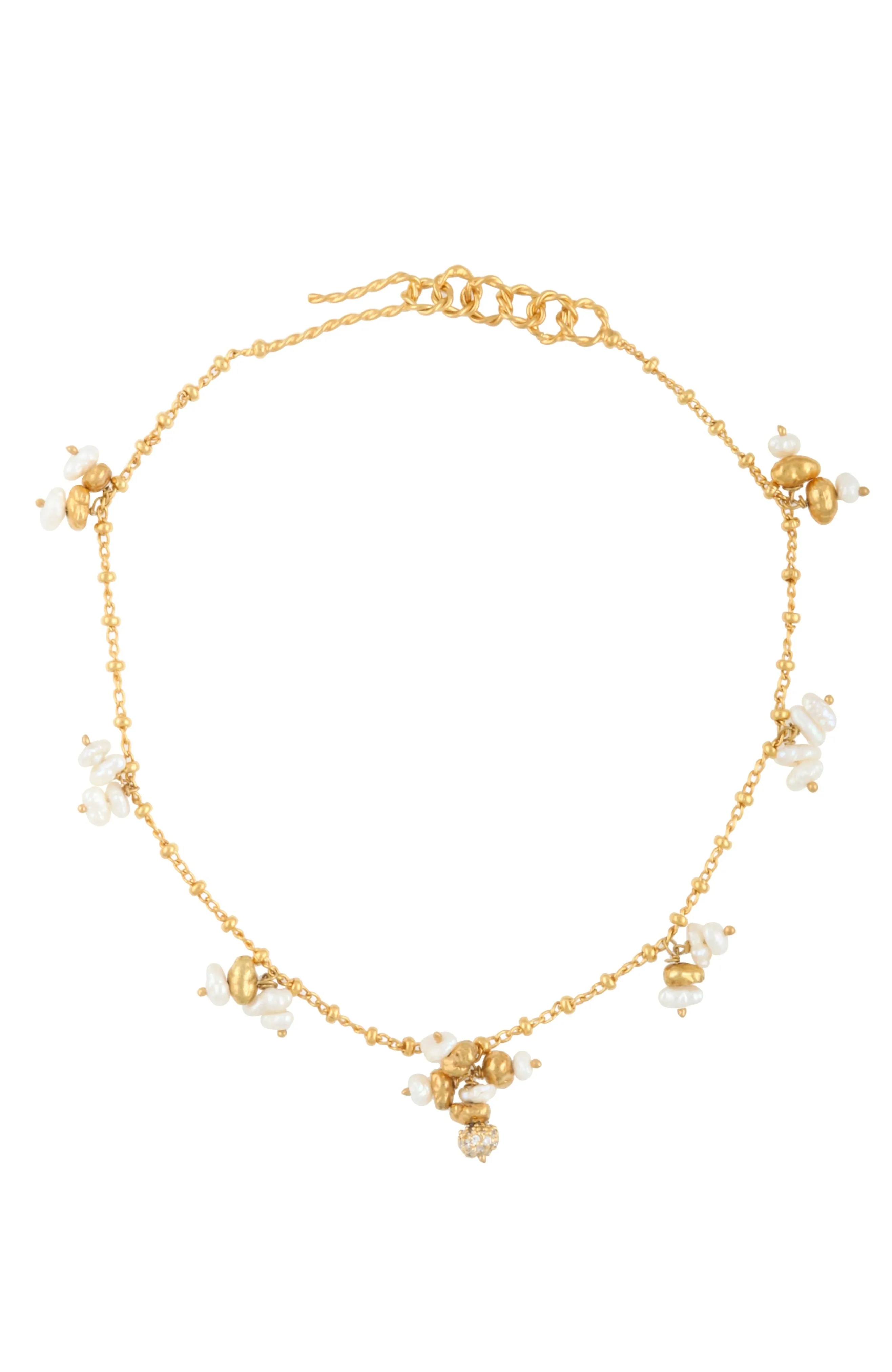 ANKLE BRACELET WITH DANGLING PEARLS