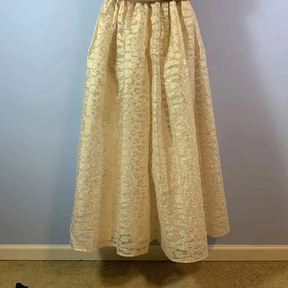 Anthropologie Pankaj &amp; Nidhi Burnout gold cream Metallic Maxi full Skirt Small
