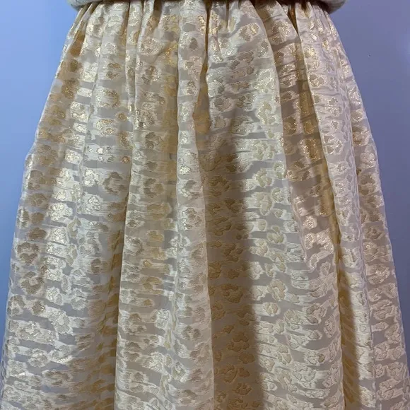 Anthropologie Pankaj &amp; Nidhi Burnout gold cream Metallic Maxi full Skirt Small