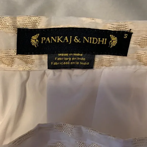 Anthropologie Pankaj &amp; Nidhi Burnout gold cream Metallic Maxi full Skirt Small