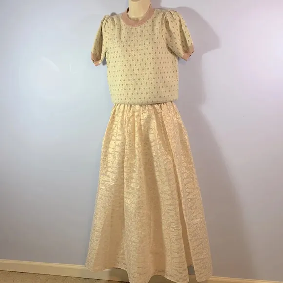 Anthropologie Pankaj &amp; Nidhi Burnout gold cream Metallic Maxi full Skirt Small