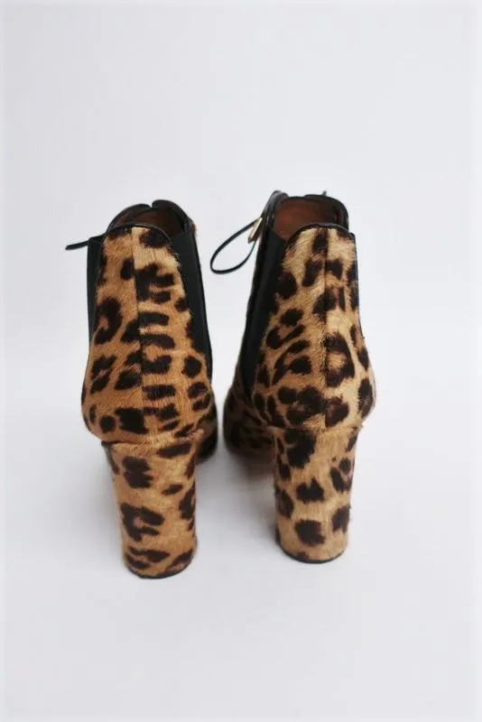 Aquazzura Ankle Boots Victoria Leopard Print Calf Hair Size 37 Lace-Up Booties