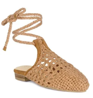 BARTSI HANDWOVEN COTTON TIE UP MULE FLATS