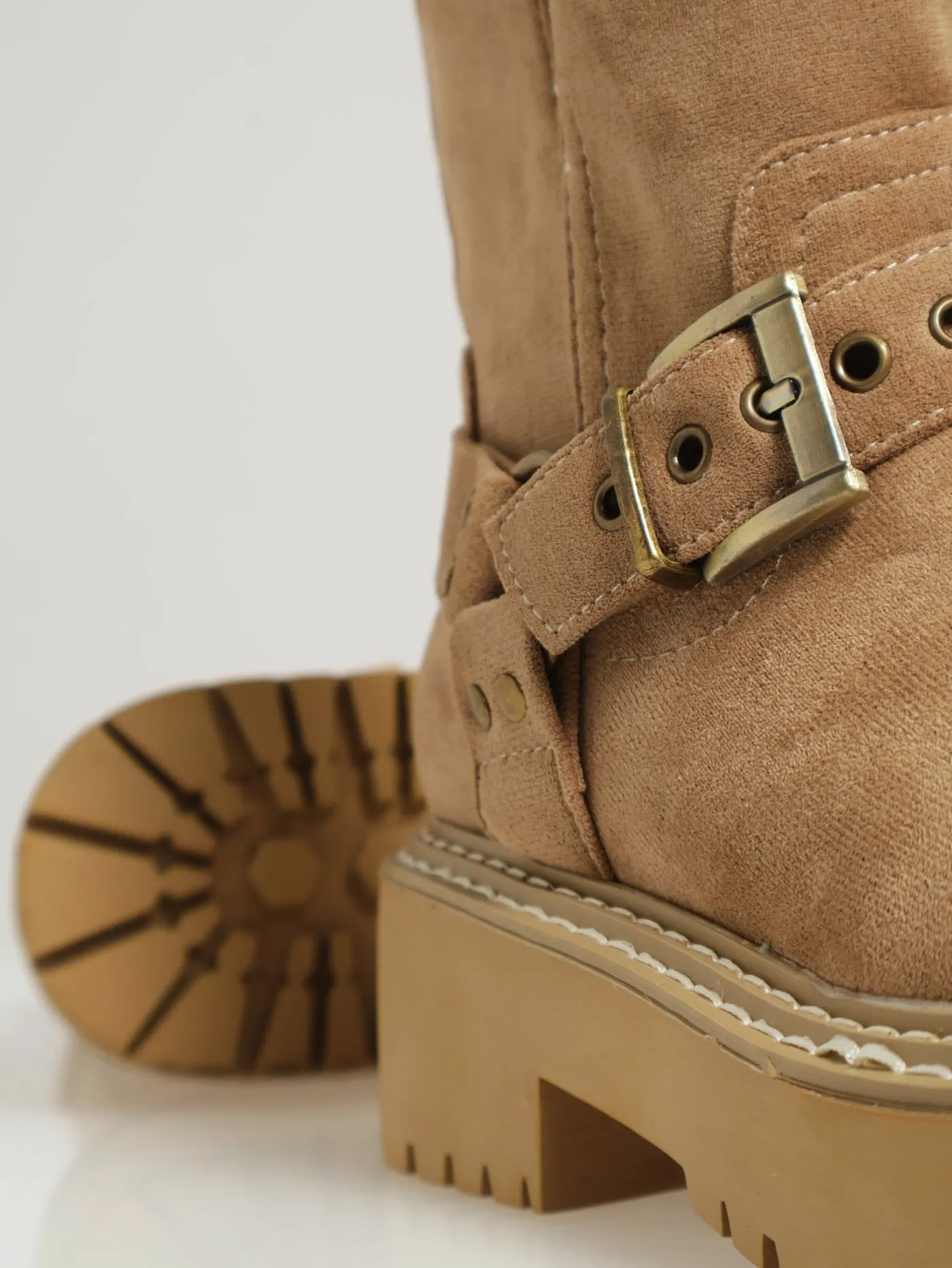 Biker Ankle Boots - Beige