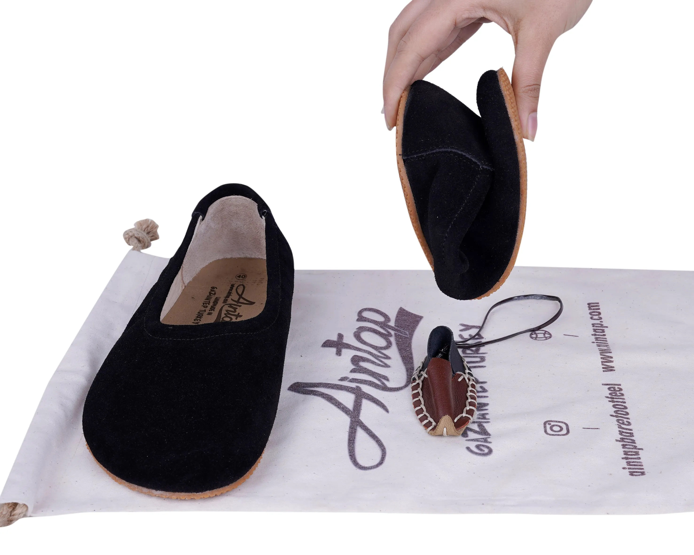 Black Women Flat Ballets Wide Barefoot Suede Leather Handmade