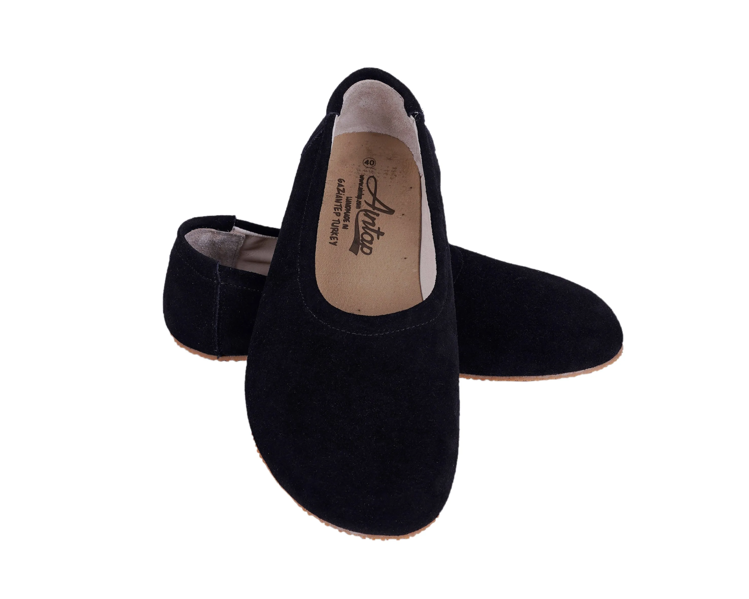 Black Women Flat Ballets Wide Barefoot Suede Leather Handmade