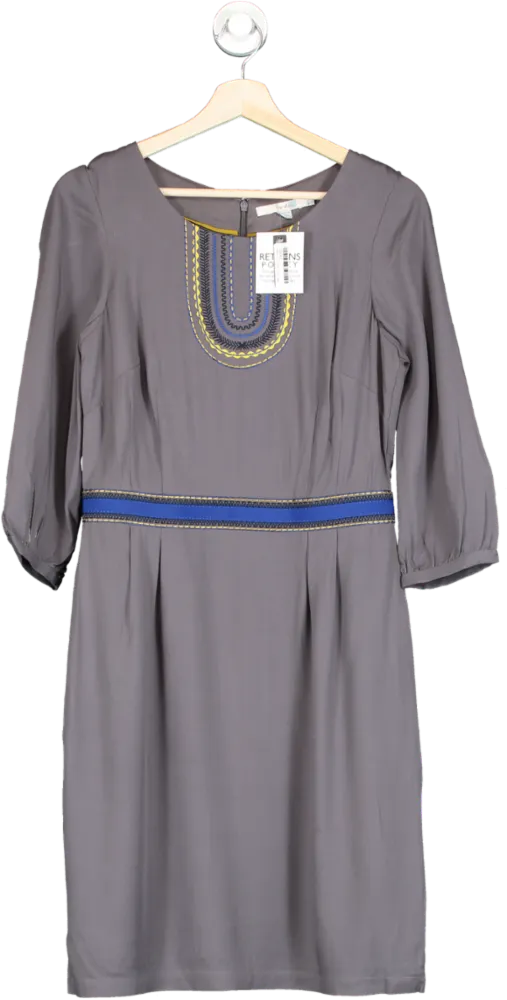 Boden Pewter Carla Embroidered detail Tunic Dress UK 8
