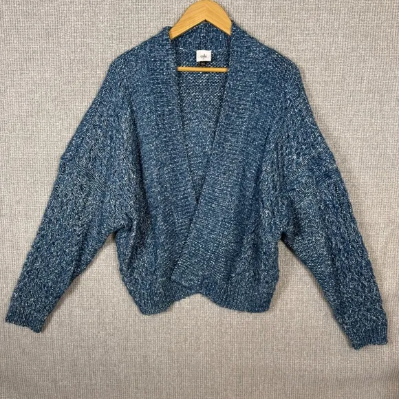 Cabi Astral Open Cardigan Teal Blue Chunky Cable Knit Knit Sweater Cozy Sz M