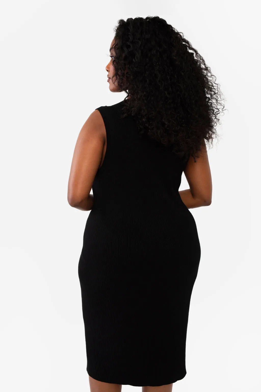 CAITLIN SLEEVELESS RIB DRESS - BLACK