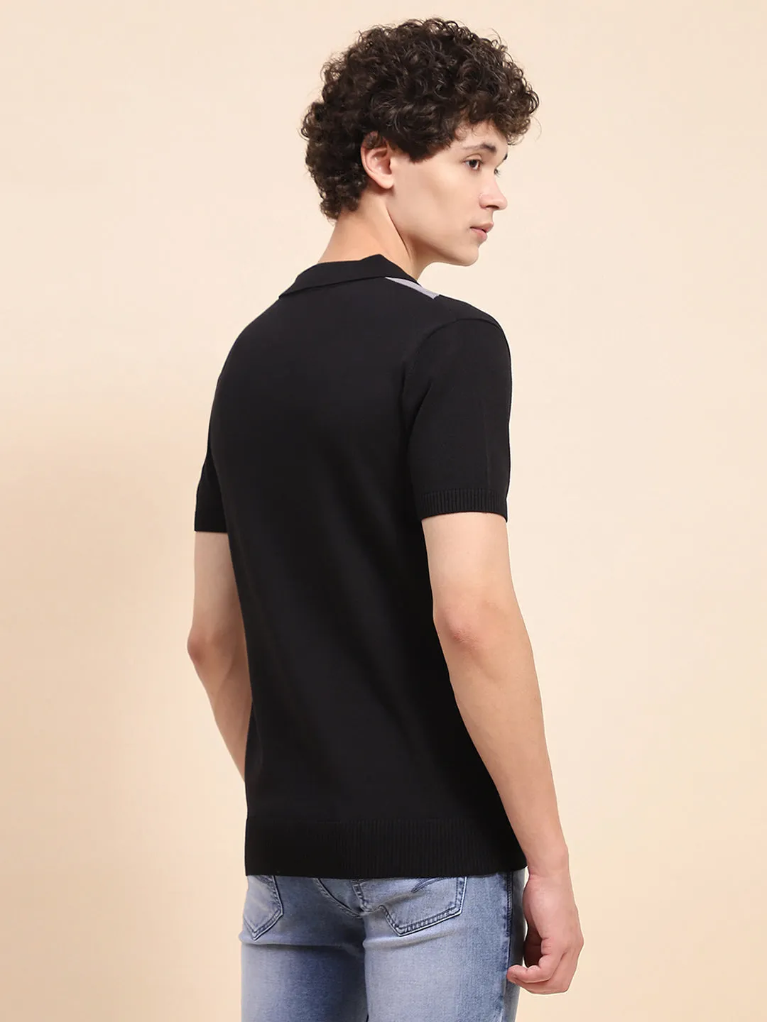 Camla Barcelona Colour Blocked Grey Polo Neck T-Shirt