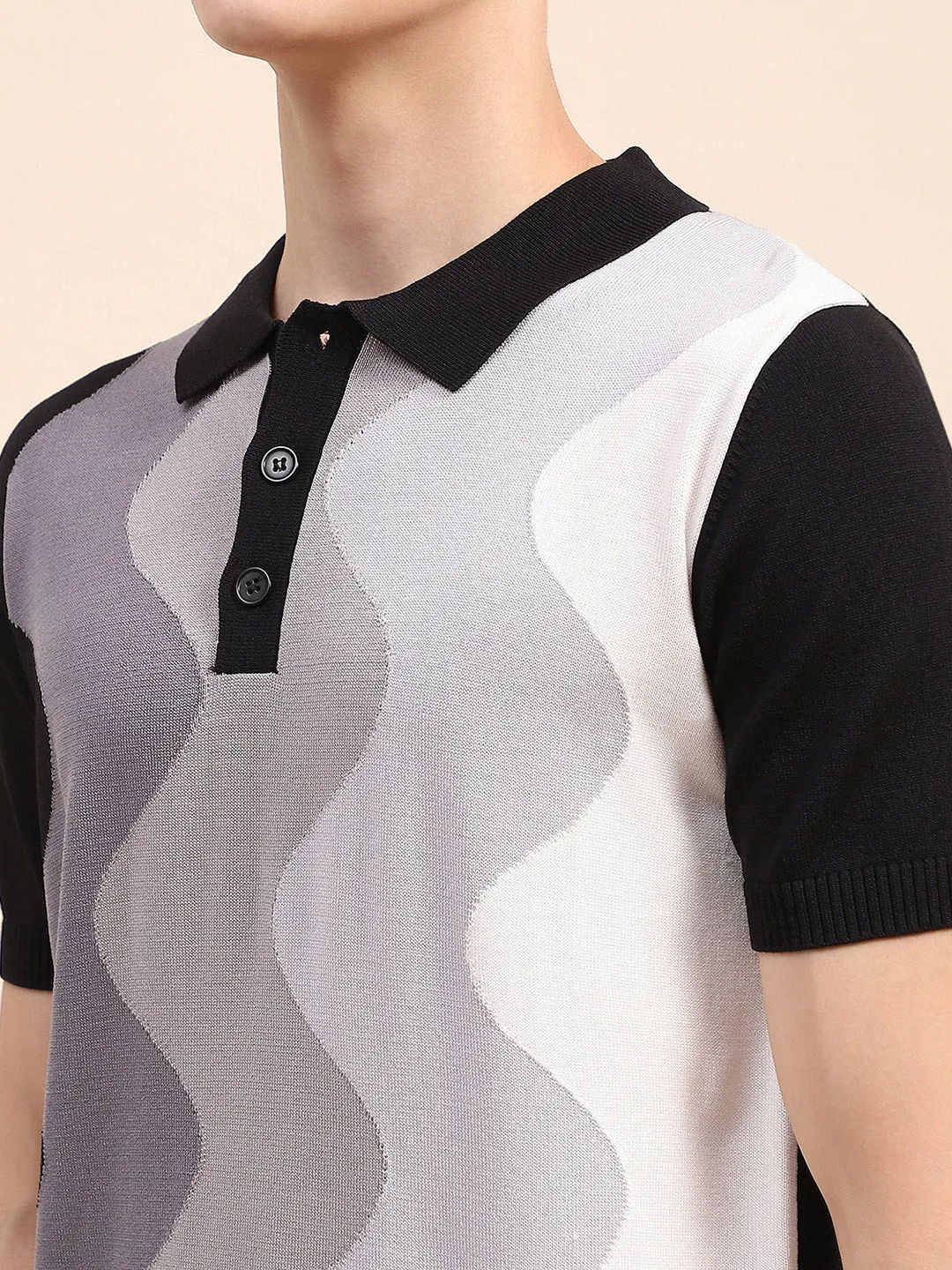 Camla Barcelona Colour Blocked Grey Polo Neck T-Shirt