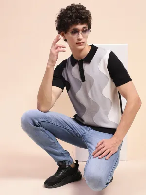 Camla Barcelona Colour Blocked Grey Polo Neck T-Shirt