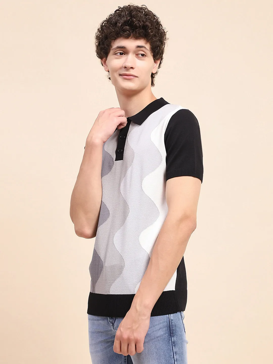 Camla Barcelona Colour Blocked Grey Polo Neck T-Shirt