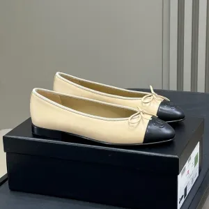 CC Classic Ballet Flats Beige Black Lambskin 282276