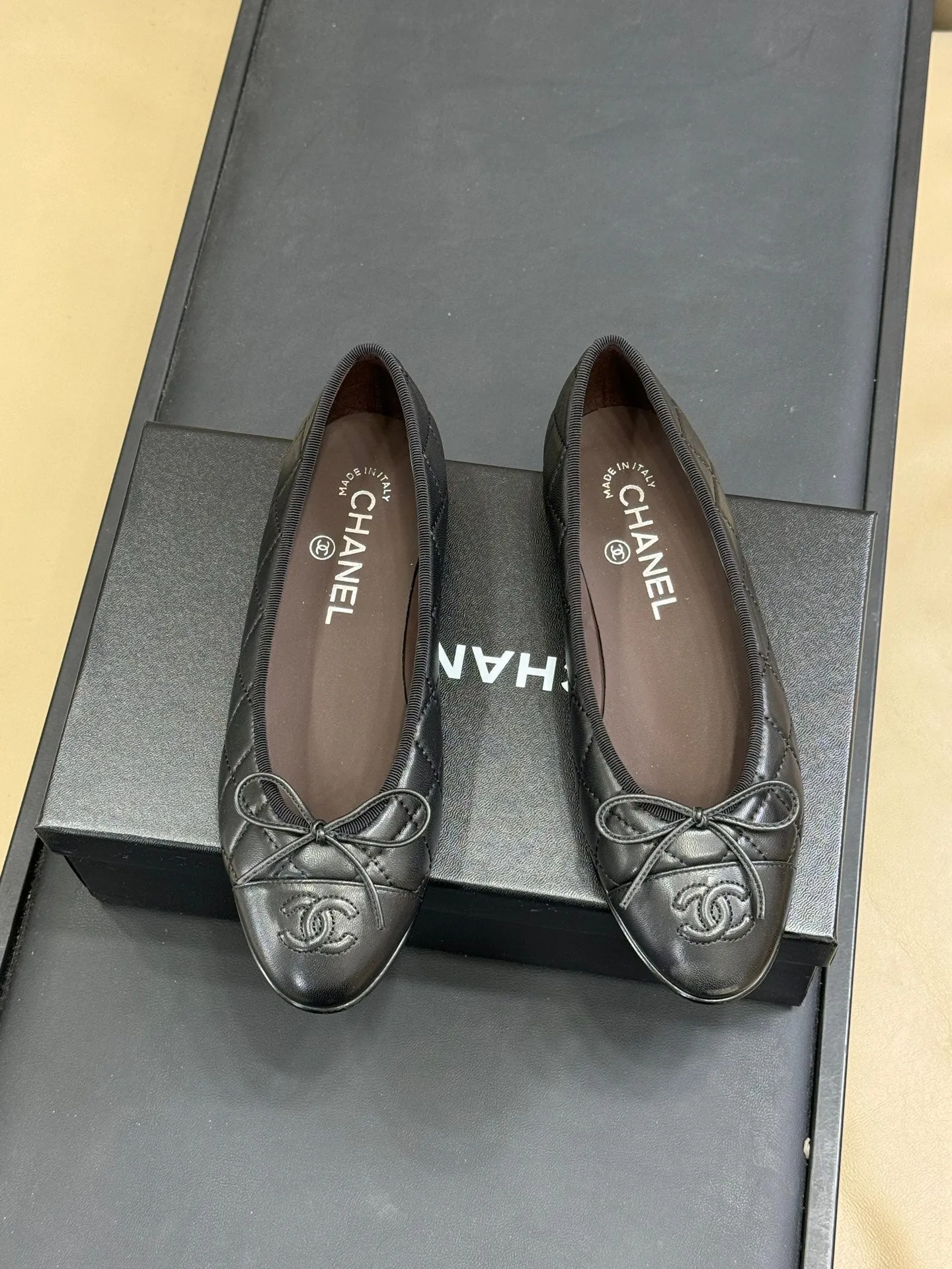 CC Classic Ballet Flats Black Quilted Lambskin 282278