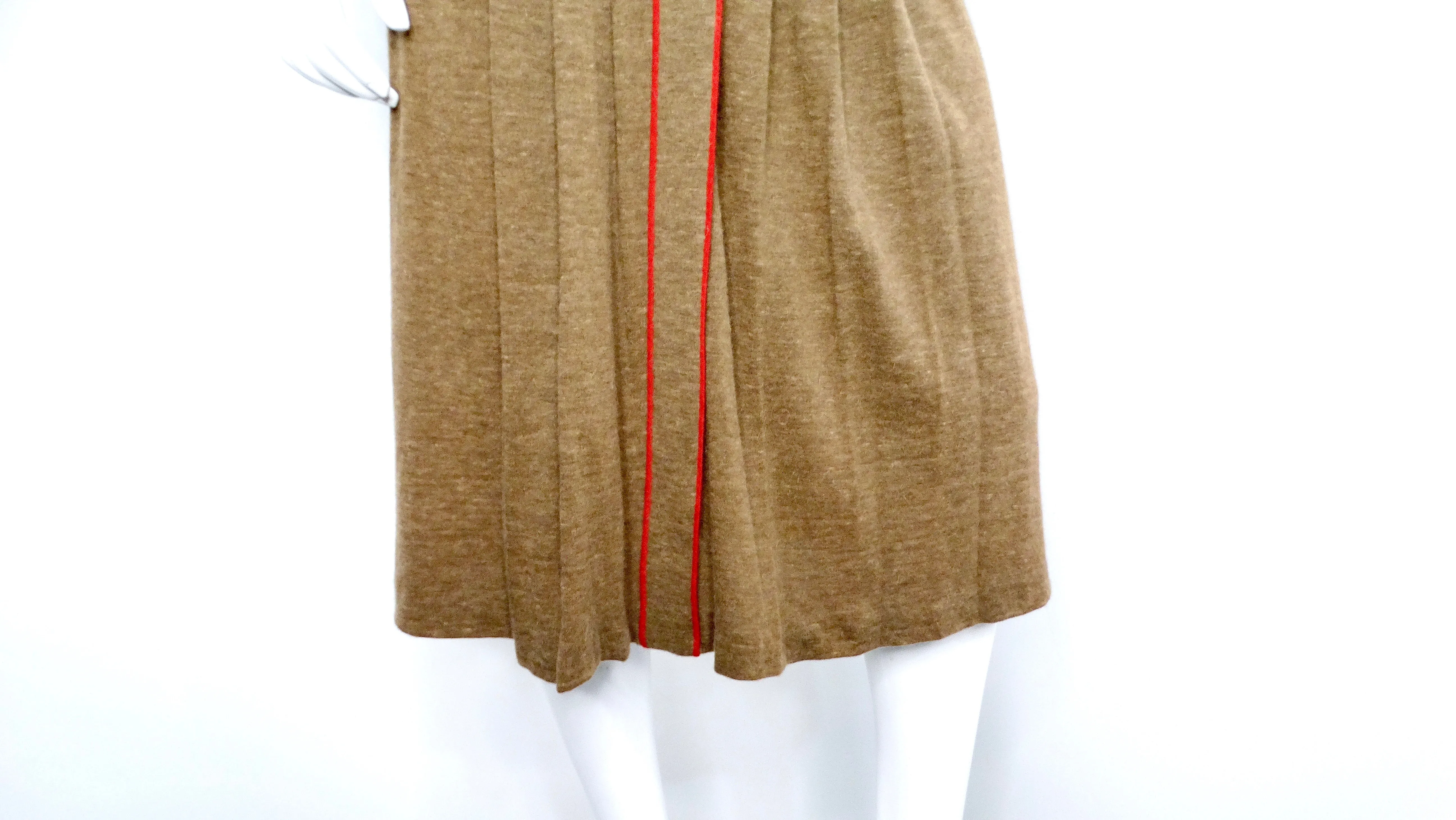 Chanel 1980s Brown Wool Button Up Pleated Long-Sleeve Dress