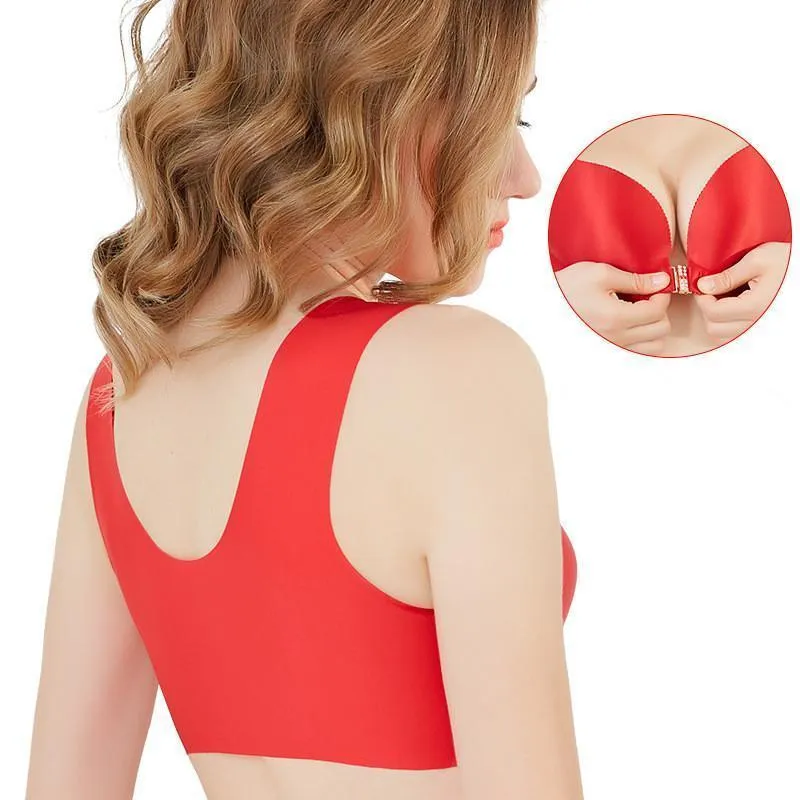 Comfortable Front Closure Seamless Wireless Bras - Blue