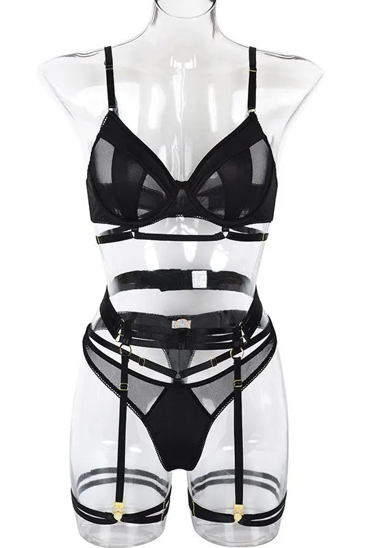 comfortable gathering lingerie four-piece set