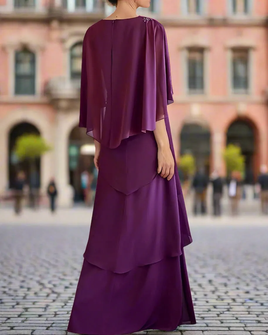 Cowl Neck Layers Chiffon Mother of the Bride Dress
