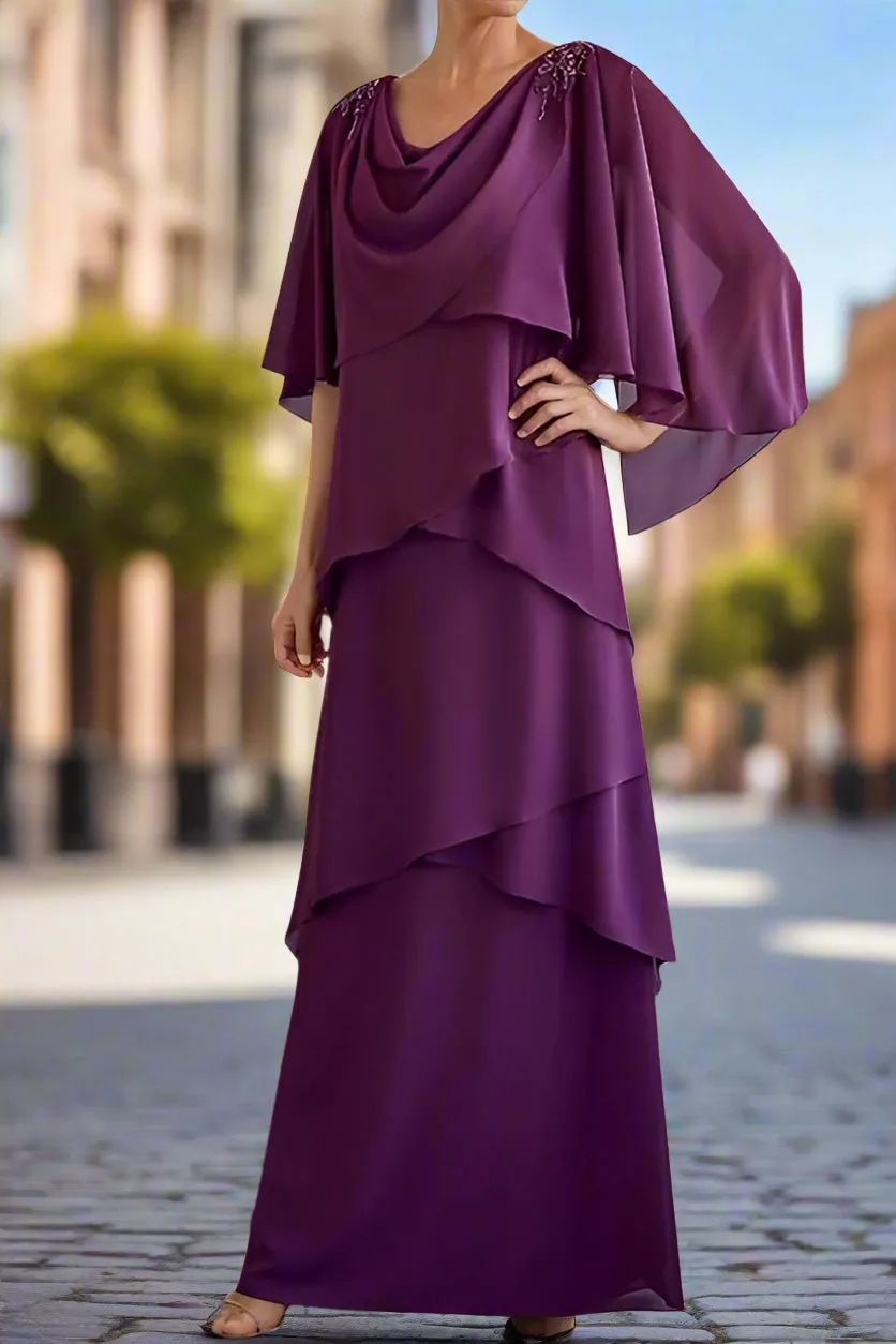 Cowl Neck Layers Chiffon Mother of the Bride Dress