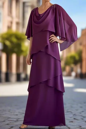 Cowl Neck Layers Chiffon Mother of the Bride Dress