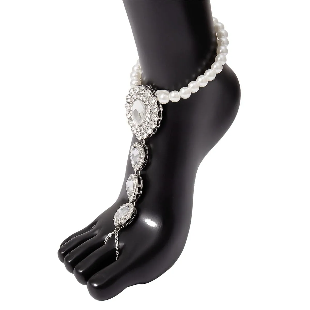Crystal & Cubic Zirconia Teardrop Ankle-To-Toe Anklet