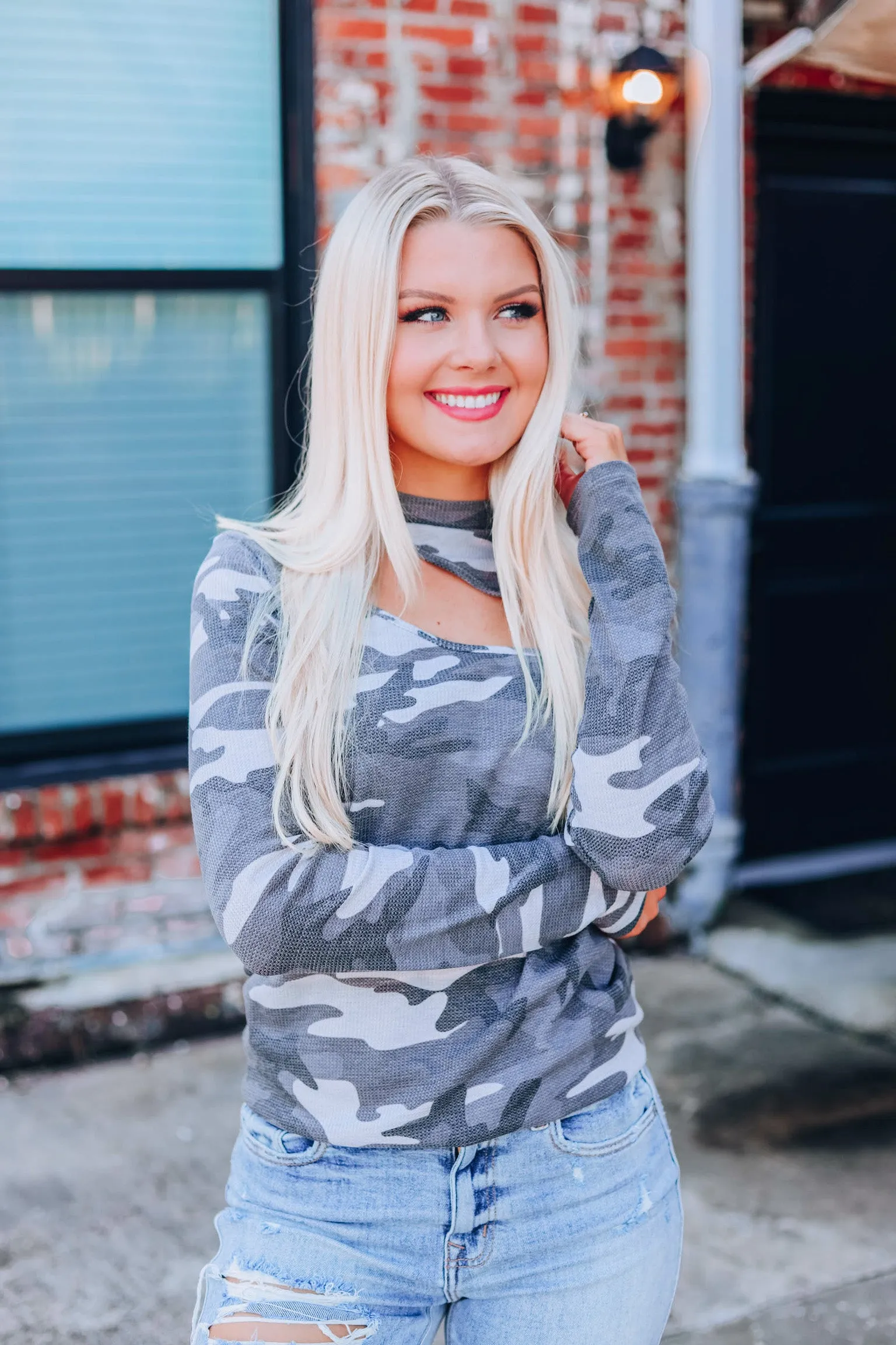 Cuttin' Camo Top - Charcoal