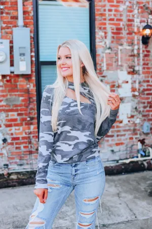 Cuttin' Camo Top - Charcoal