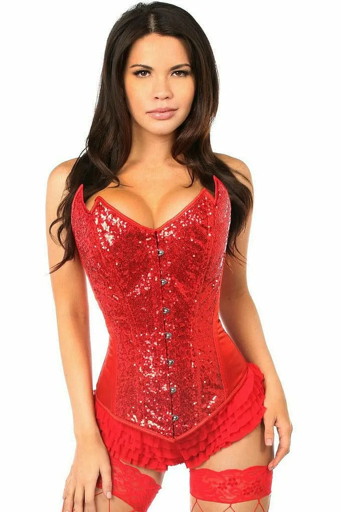 Deluxe Red Sequin Pointed Top Steel Boned Corset